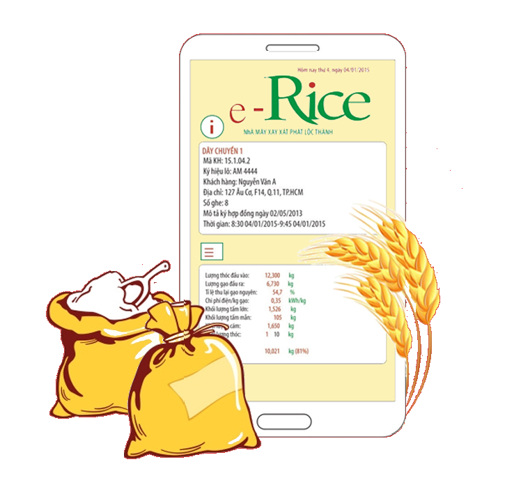 Hệ thống quan thu thập dữ liệu dây chuyền xay xát kết nối Smart phone e-Rice